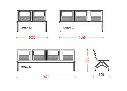 Фото Трехместные секции STEEL+ | СТИЛЛ+ СМ 86/4, 1550х600х780 мм 2